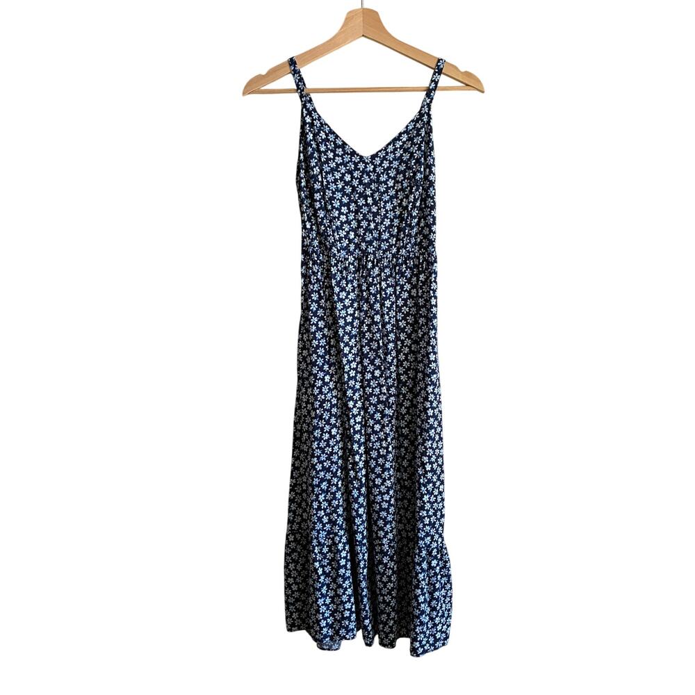 Old Navy cami blue floral midi dress sleeveless ruched women's size‎ XS rayon